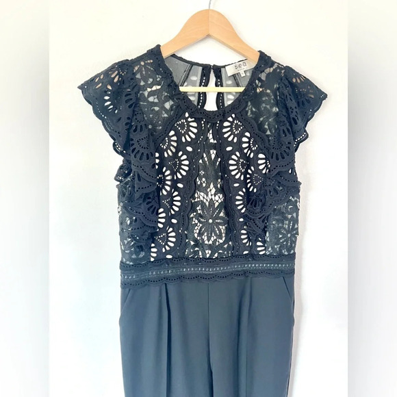 Sea New York Winnie Short Sleeve Black Lace & Wool Jumpsuit Size 10‎ - Picture 5 of 14